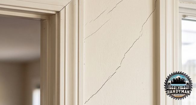 Diagonal cracks running from the corner of a door frame up the wall